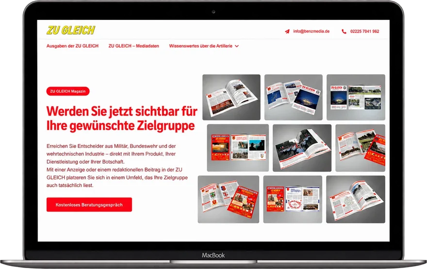 Website der Zeitschrift ZU GLEICH auf einem Laptop