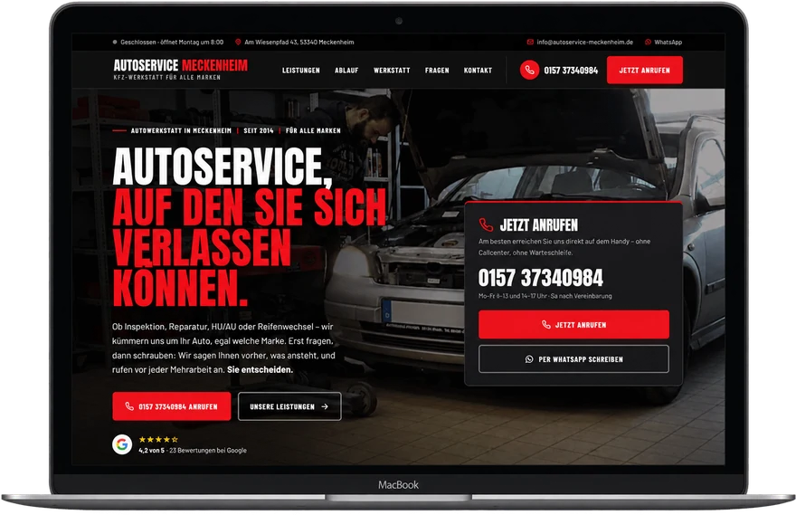 Website von Autoservice Meckenheim auf einem Laptop