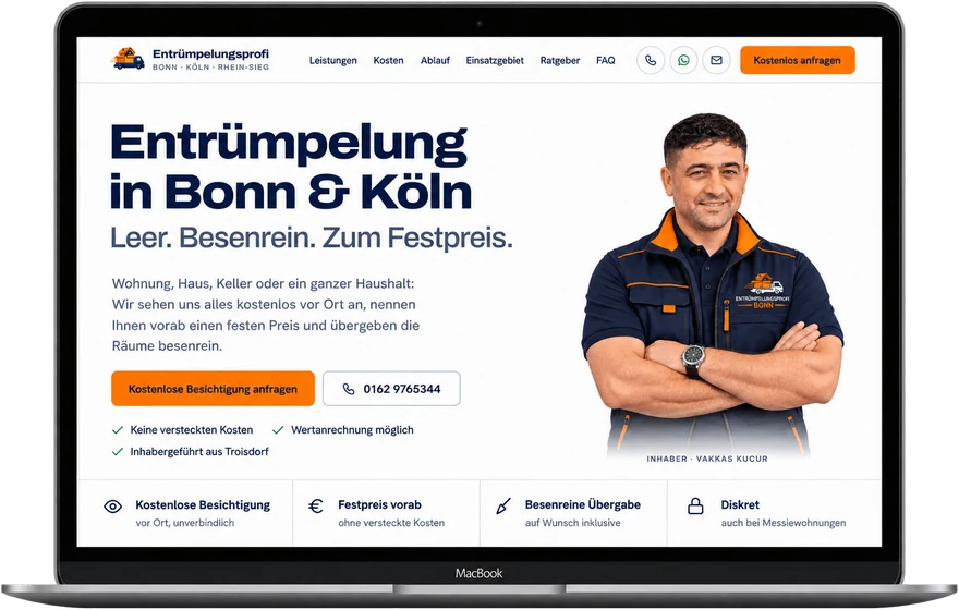Website von Entrümpelungsprofi Bonn auf einem Laptop