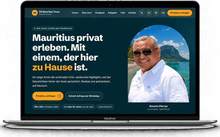 Website von Mauritius Touren auf einem Laptop