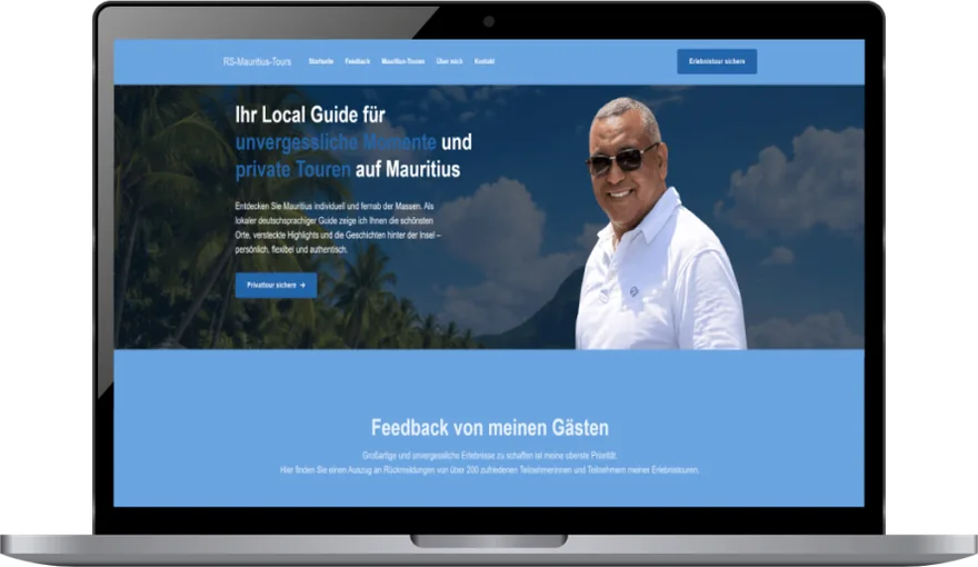 Website von Mauritius Touren auf einem Laptop