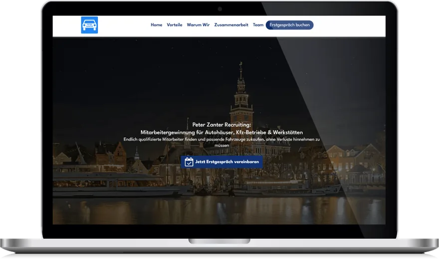 Website der Peter Zanter Unternehmensberatung auf einem Laptop
